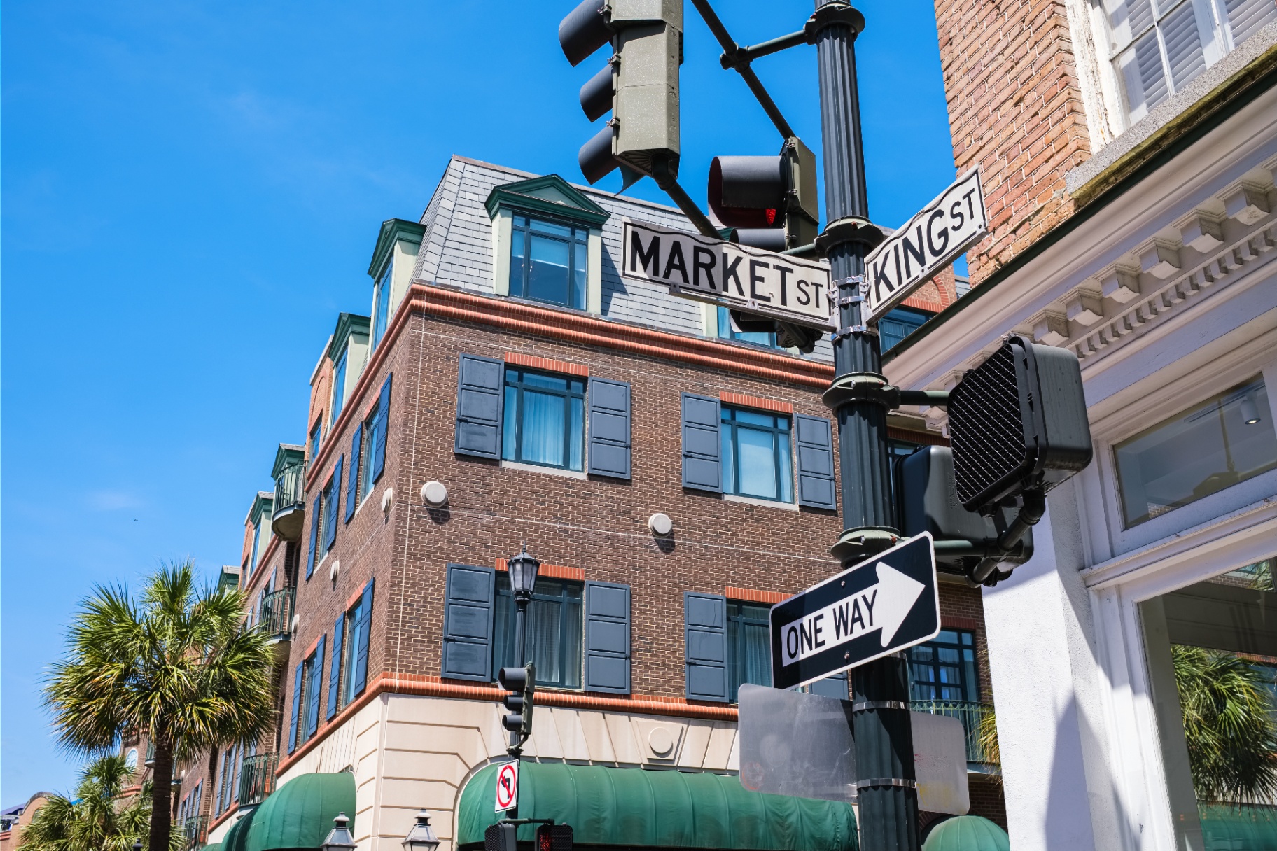 Market Street and King Street signs in downtown Charleston, SC